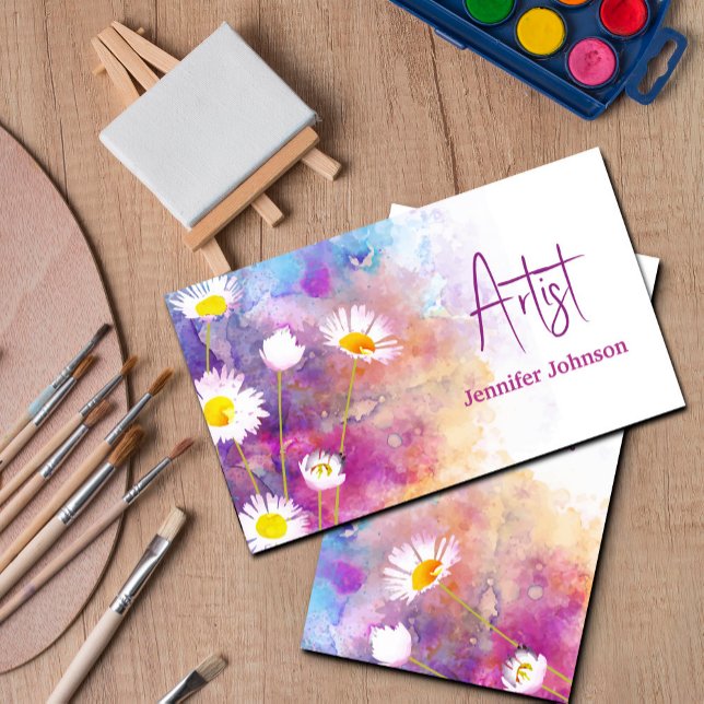  Abstract  Flowers Paint Watercolor Artist  Business Card (Modern business card with abstract daisy flowers – perfect for artist#ModernArt#BusinessCard #Daisy)