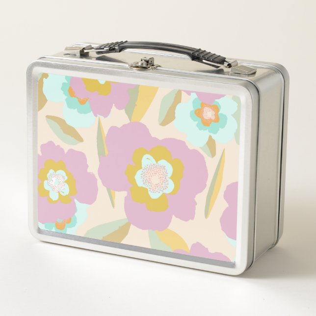 Abstract Flowers | Pastel Lilac Floral Pattern Metal Lunch Box (Front)
