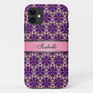 Abstract Flowers Pink Personalised Name v2 iPhone 11 Case