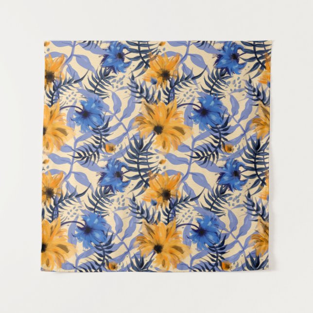 Abstract flowers seamless pattern tapestry (Front)