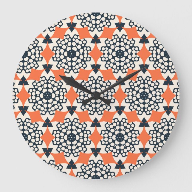 Abstract Flowers: Simple Geometric Vintage Large Clock (Front)