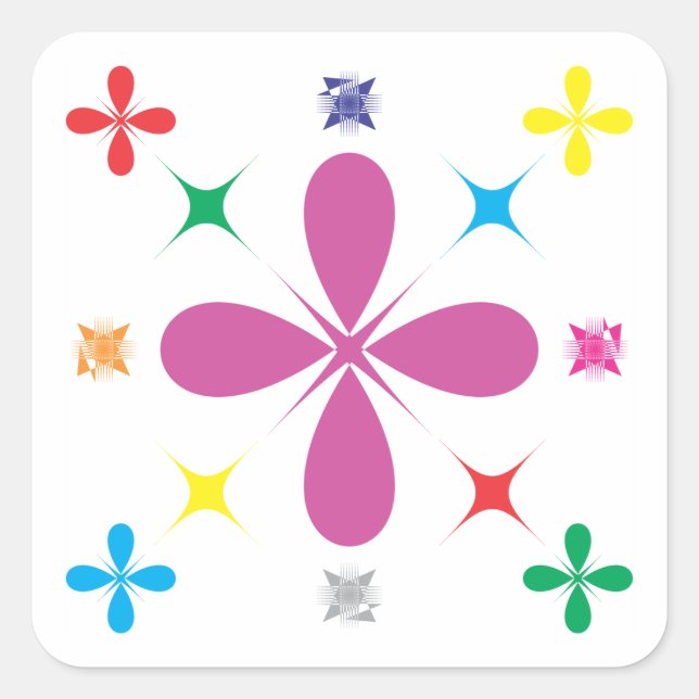 Abstract flowers square sticker (Front)