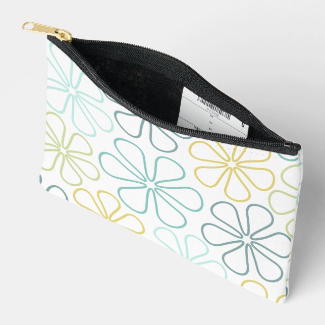 Abstract Flowers Teals Yellow Lime White Accessory Pouch (Open)