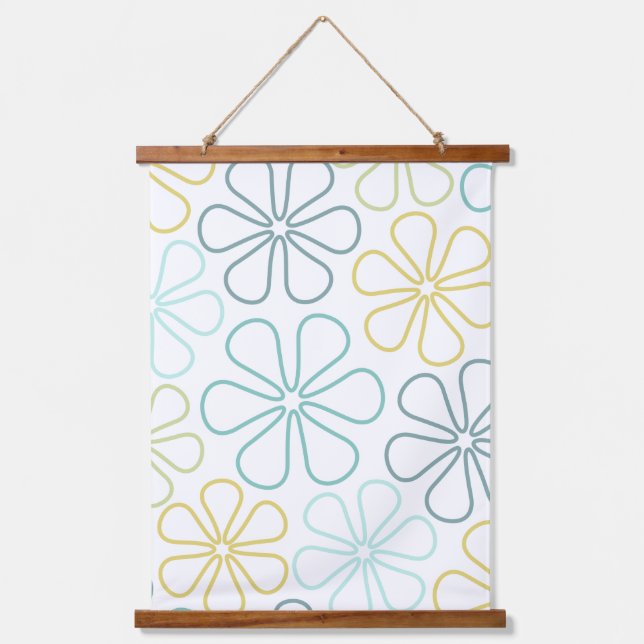 Abstract Flowers Teals Yellow Lime White Hanging Tapestry (Front)