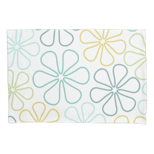 Abstract Flowers Teals Yellow Lime White Pillowcase