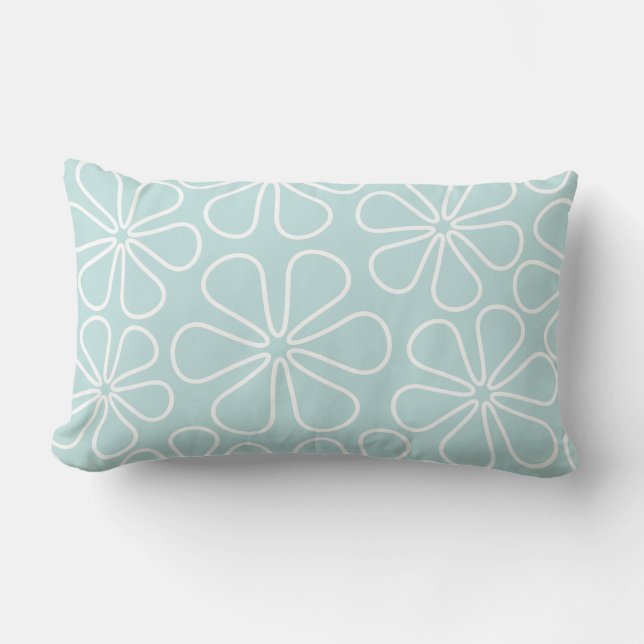 Abstract Flowers White on Duck Egg Blue Lumbar Cushion (Front)