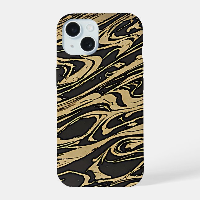 Abstract Fluid Art — Black Marble Effect iPhone 15 Case (Back)