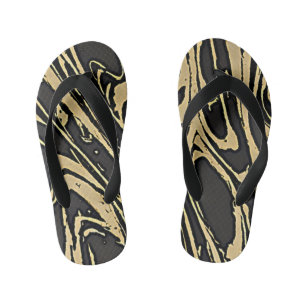 Abstract Fluid Art — Black Marble Effect Kid's Jandals
