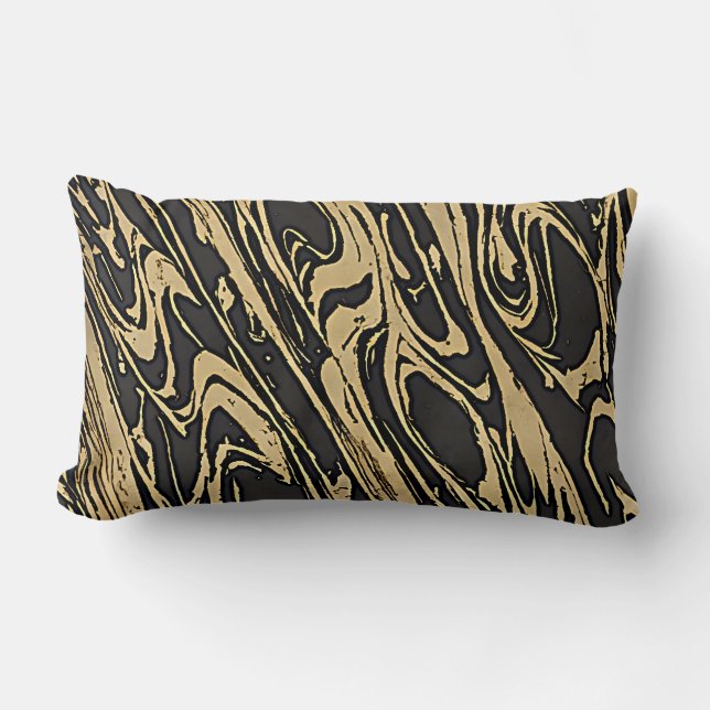 Abstract Fluid Art - Black Marble Effect Lumbar Cushion (Front)