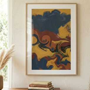Abstract fluid art moody earth tones poster