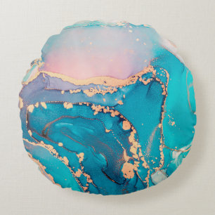 Abstract fluid art painting background in alcohol round cushion