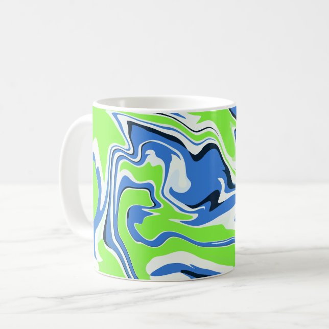 Abstract Fluid Art with Blue and Green Waves  Coffee Mug (Front Left)