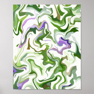 Abstract Fluid Art with Green and Purple Swirls Poster