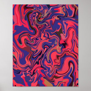 Abstract Fluid Art with Red and Deep Blue Poster