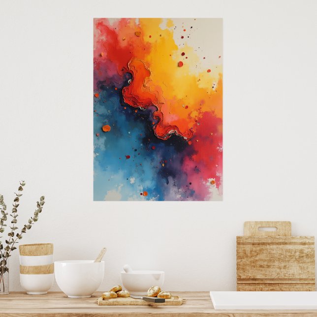 Abstract Fluid Fire & Ocean Art Poster | Bold Colo (Kitchen)