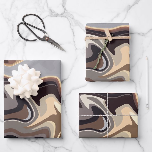 Abstract Fluid Harmony in Warm Earth Tones Wrapping Paper Sheet (Front)
