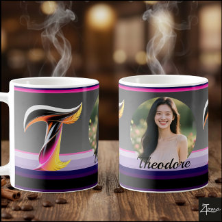 Abstract Fluid Letter T Neon Feather Coffee Mug