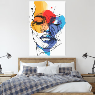 Abstract Fluid Line Face Art Canvas Print