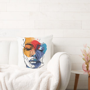 Abstract Fluid Line Face Art Cushion
