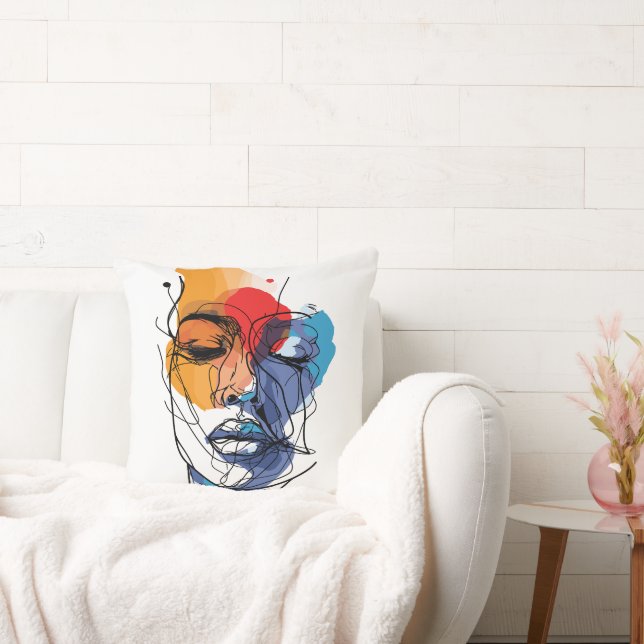 Abstract Fluid Line Face Art Cushion (Couch)