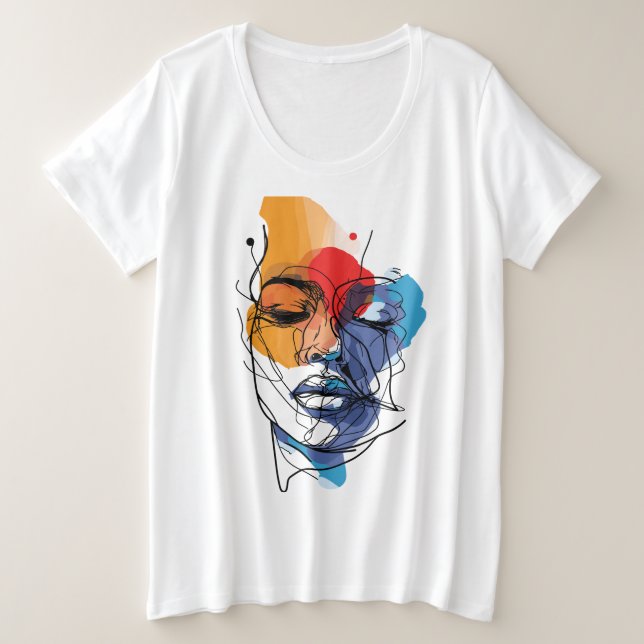 Abstract Fluid Line Face Art Plus Size T-Shirt (Design Front)