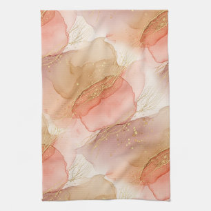 Abstract Fluid Marble in Earthy Warm Hues Tea Towel