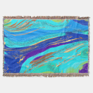Abstract Fluid Metallic Peacock Throw Blanket