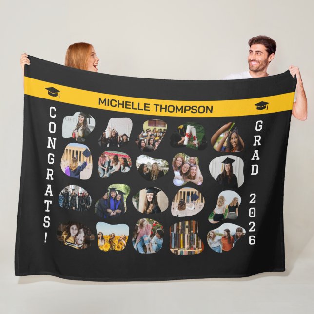 Abstract Fluid Shape 20 Photo Collage Graduation Fleece Blanket (In Situ)