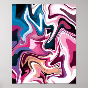 Abstract Fluid Swirl Art in Pink, white and Blue Poster