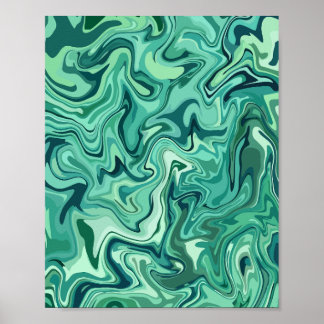 Abstract Fluidity in Shades of Green Poster