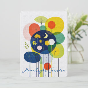 Abstract Folk Art Garden Moon Stars Whimsical Holiday Card