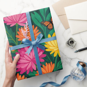 Abstract Folk Floral Butterflies Wrapping Pa Paper