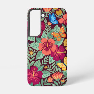 Abstract Folk Hibiscus Butterflies Samsung Cases