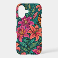 Abstract Folk Lilies Butterfly iPhone Cases