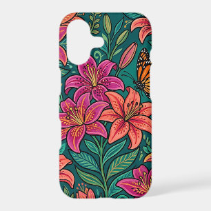 Abstract Folk Lilies Butterfly iPhone Cases