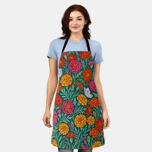 Abstract Folk Marigold Butterflies Apron