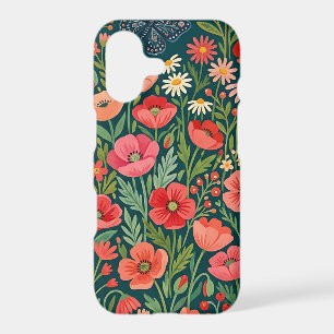 Abstract Folk Poppies Butterflies iPhone Cases