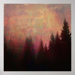 Abstract Forest Landscape Art Grunge Sky Colours Poster