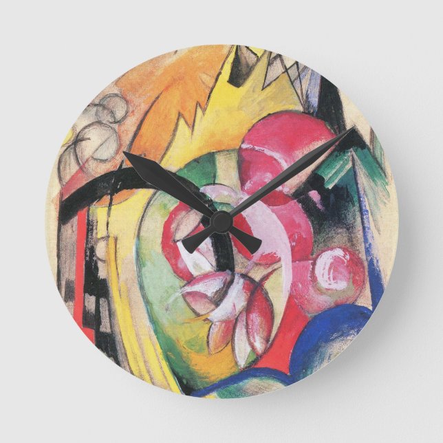 Abstract Forms (aka Coloured Flowers) by Franz Mar Round Clock (Front)