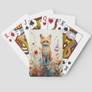 Abstract Foxy Lady Amongst the Flowers Playing Cards