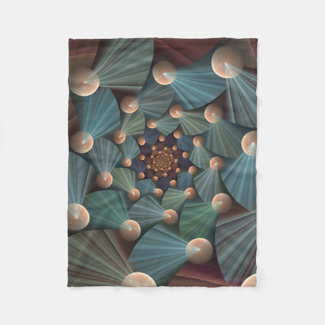 Abstract Fractal Art With Depth Brown Slate Blue Fleece Blanket (Front)