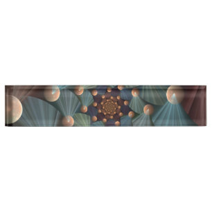 Abstract Fractal Art With Depth Brown Slate Blue Nameplate