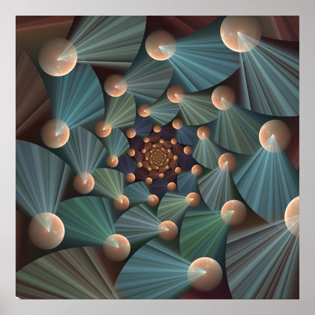 Abstract Fractal Art With Depth Brown Slate Blue Poster (Front)