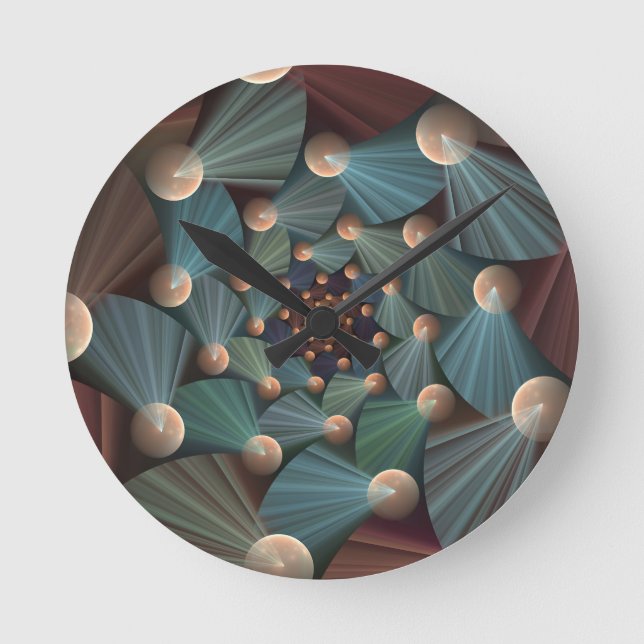 Abstract Fractal Art With Depth Brown Slate Blue Round Clock (Front)