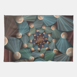 Abstract Fractal Art With Depth Brown Slate Blue Tea Towel
