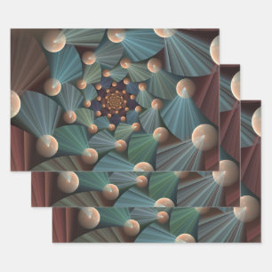 Abstract Fractal Art With Depth Brown Slate Blue Wrapping Paper Sheet