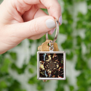 Abstract fractal faces key ring