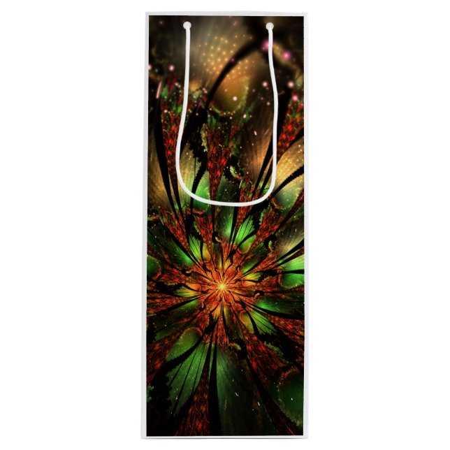 Abstract fractal flower design wine gift bag (Front)