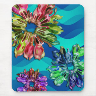 abstract fractal flowers 2D   blue cyan waves Mouse Pad