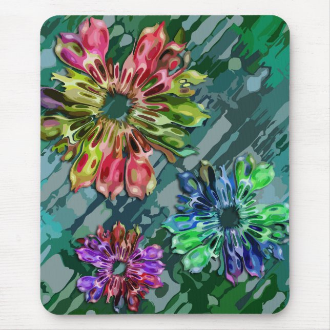 abstract fractal flowers 2D | green blue splatter Mouse Pad (Front)